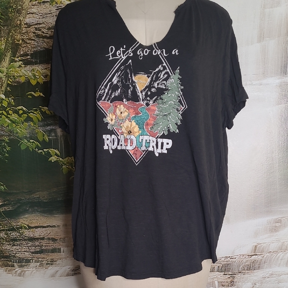 Maurices Womens 3X short sleeve black scenic Road Trip comfy graphic Tshirt
